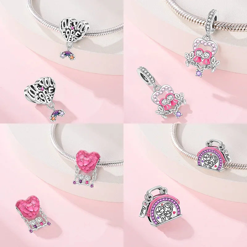 Silber S925 Schwestern Serie Rosa Herz Charme Für Immer Liebe Perlen Fit Original Armband Diy Edlen Schmuck Geschenke für Frauen