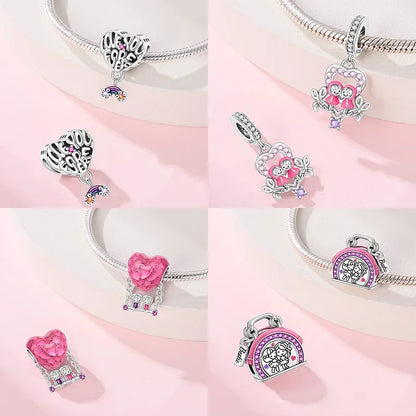 Silber S925 Schwestern Serie Rosa Herz Charme Für Immer Liebe Perlen Fit Original Armband Diy Edlen Schmuck Geschenke für Frauen