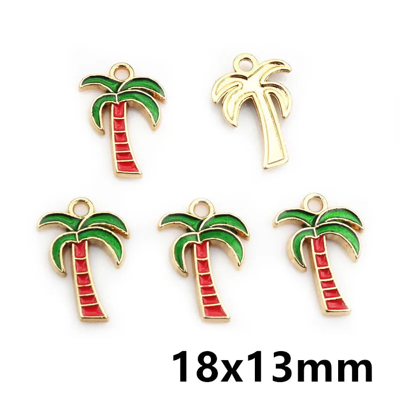 10 Stück Emaille Kokosnuss Palme Anhänger Anhänger Legierung Metall DIY Schmuck Herstellung Zubehör für Halsketten Ohrringe Armband