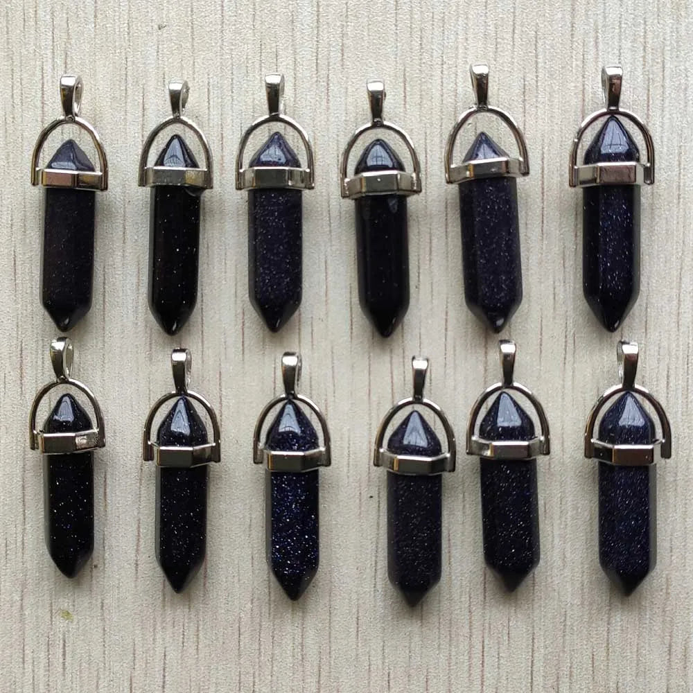 Schneller Versand Naturstein Quarz Aventurin Lapis Kristall sechseckige Säule Anhänger für Schmuck Zubehör 12 Stück Großhandel