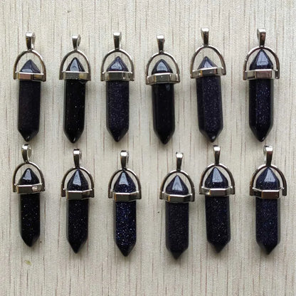 Schneller Versand Naturstein Quarz Aventurin Lapis Kristall sechseckige Säule Anhänger für Schmuck Zubehör 12 Stück Großhandel