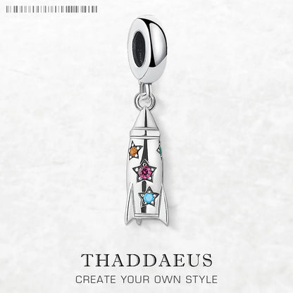 Neuer bunter Raketen-Anhänger, baumelnder Charm, 925er Sterlingsilber, Modeschmuck für Damen und Herren, trendiges Geschenk