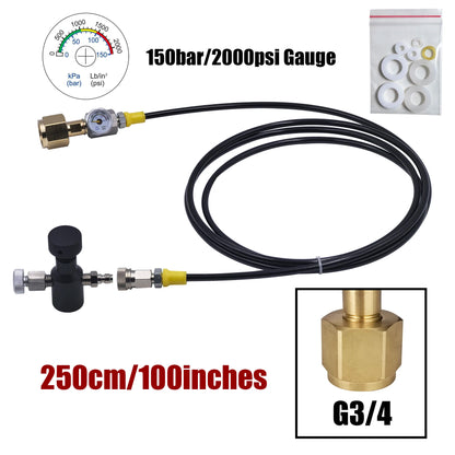 Soda Water Blue Zylinder CO2-Nachfüllstation-Adapter mit 40- oder 100-Zoll-Schlauch-Ein/Aus-Adapter W21,8-14 oder G3/4 oder CGA320-Anschluss