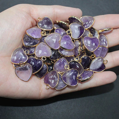 10 Stück Liebe Naturstein Amethyst Tigerauge Rosa Kristall Mischfarbe Stein Herz Anhänger für DIY Schmuck Halskette Exquisites Geschenk