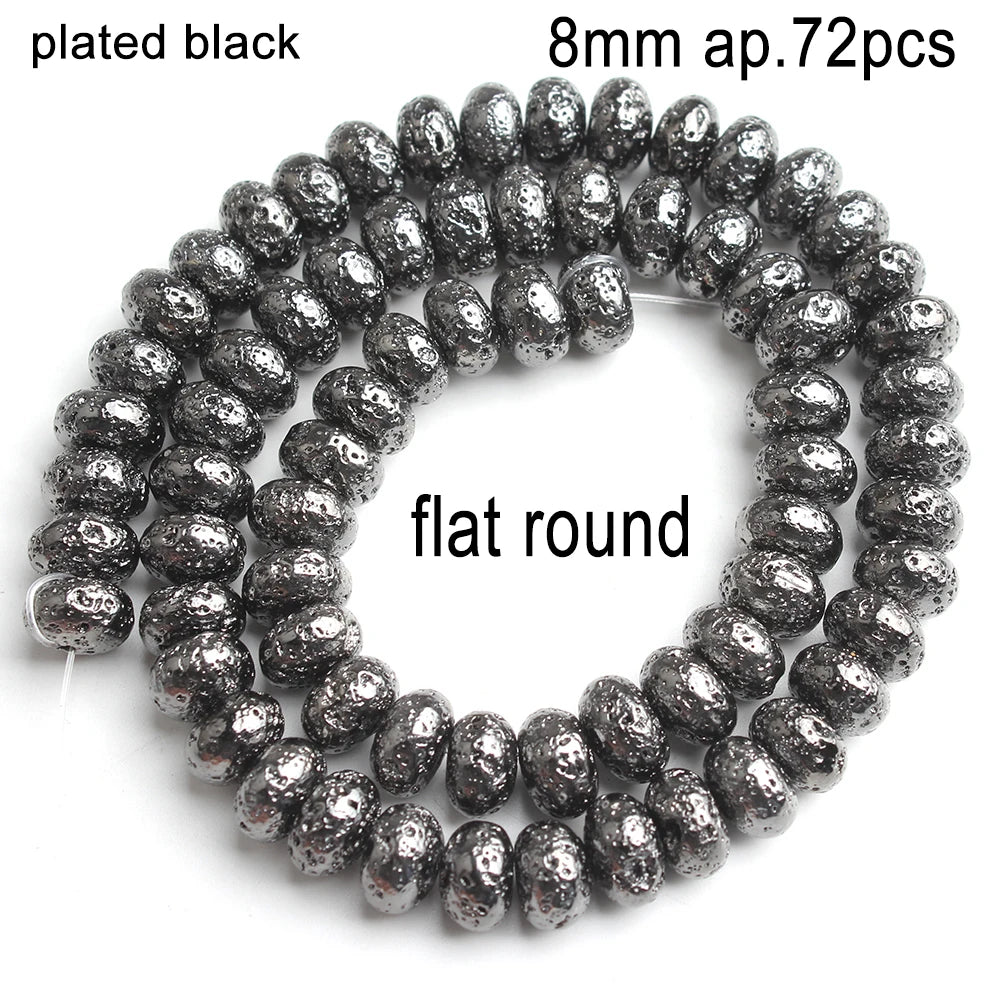 Schwarze vulkanische Lavagesteinperlen, Mineralperlen, Charms, Rohrwürfel, runde geometrische Formperlen für Schmuckherstellung, DIY-Armband
