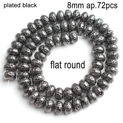 Schwarze vulkanische Lavagesteinperlen, Mineralperlen, Charms, Rohrwürfel, runde geometrische Formperlen für Schmuckherstellung, DIY-Armband