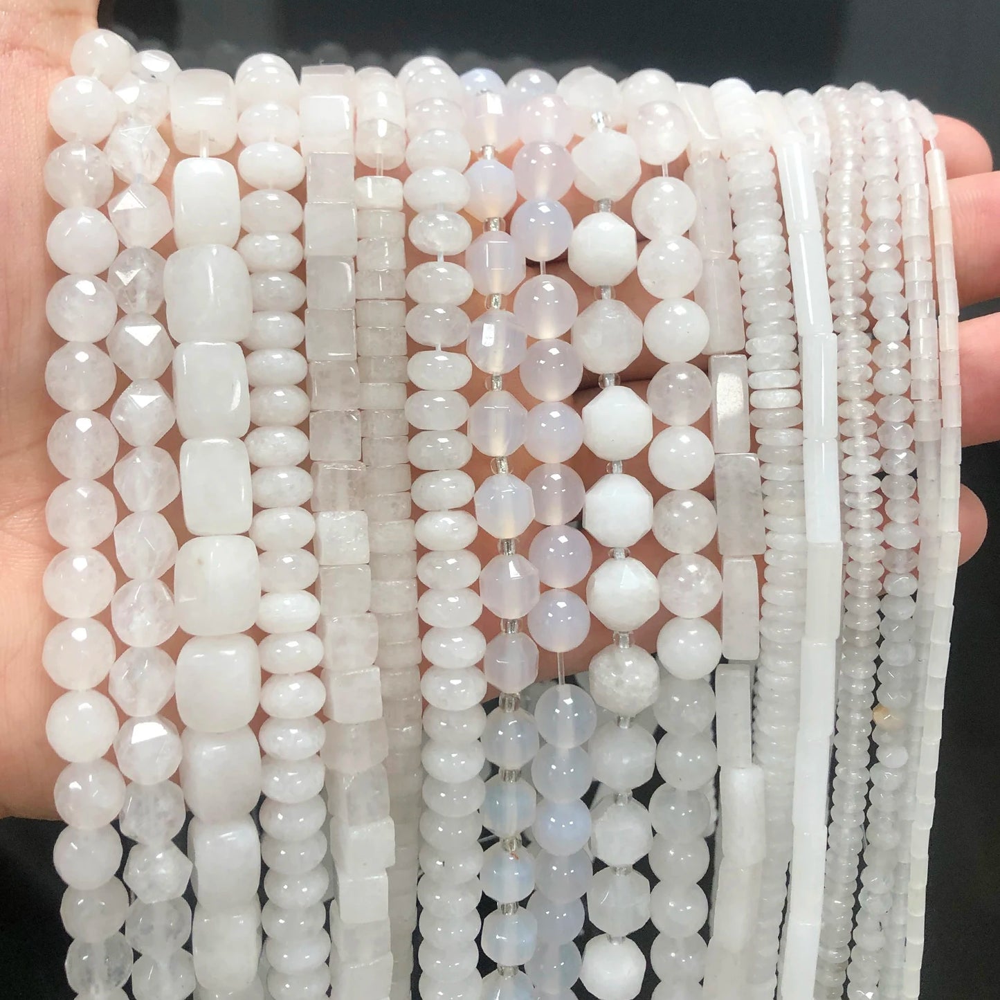 44 Arten weiße Chalcedon-Jade-Achat-Perle, Naturstein, Rondelle-Würfel, facettierte lose Perlen für Schmuckherstellung, Armbänder, Zubehör