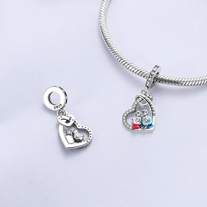 Original-Charm-Perle aus 925er-Sterlingsilber mit eingelegtem Zirkonium, Schleife, Liebesherz, Ballon-Anhänger, passend für Armbänder, DIY-Schmuckmarkierung