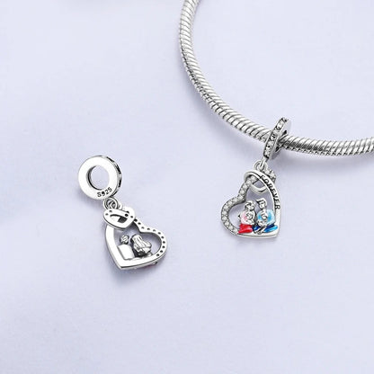 Original-Charm-Perle aus 925er-Sterlingsilber mit eingelegtem Zirkonium, Schleife, Liebesherz, Ballon-Anhänger, passend für Armbänder, DIY-Schmuckmarkierung