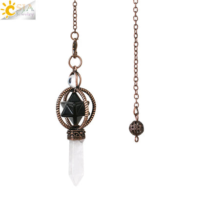 CSJA Esoterik Kristallpendel für Wünschelpen, Weissagung, Pendel, Merkaba, Naturstein-Anhänger, klarer Quarz, rote Bronze, G930
