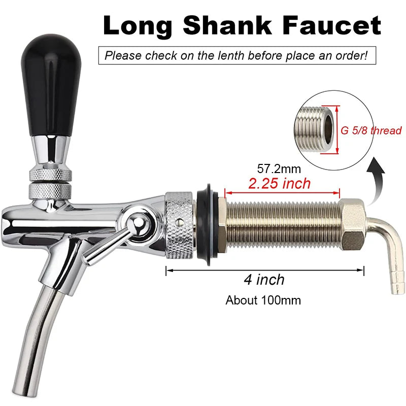 Verstellbarer Bierhahn mit 100 mm langem Schaft, Heimbrauen, Entwurfsbierhahn, Kegerator-Hahn, Bierspender für Wand/Kühlschrank