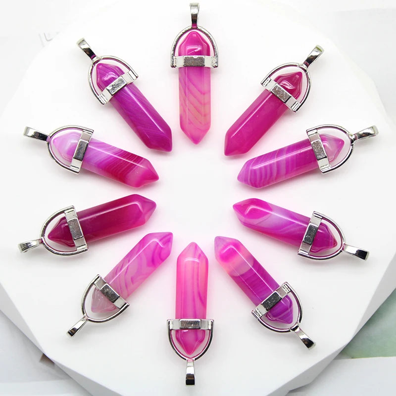 24 stücke Natürliche Stein Achate Quarz Kristall Anhänger Für Halskette Charme Fluorit Sechseckigen Anhänger DIY Schmuck Machen Zubehör