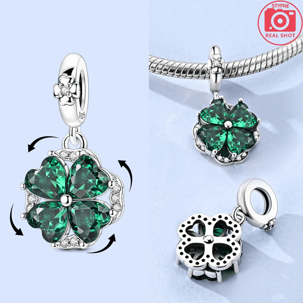Silber S925 Glück Charms Bunte Vierblättriges Kleeblatt Hufeisen Perlen Fit Original Armbänder für Frauen Party Feine Geschenke DIY