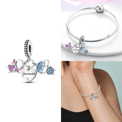 Neue Charms-Perle aus 925er-Sterlingsilber, rosa Schmetterling, leuchtende Glühwürmchen, baumelnd, passend für Armreifen, Halskette, DIY-Schmuck, Frauen-Geschenk