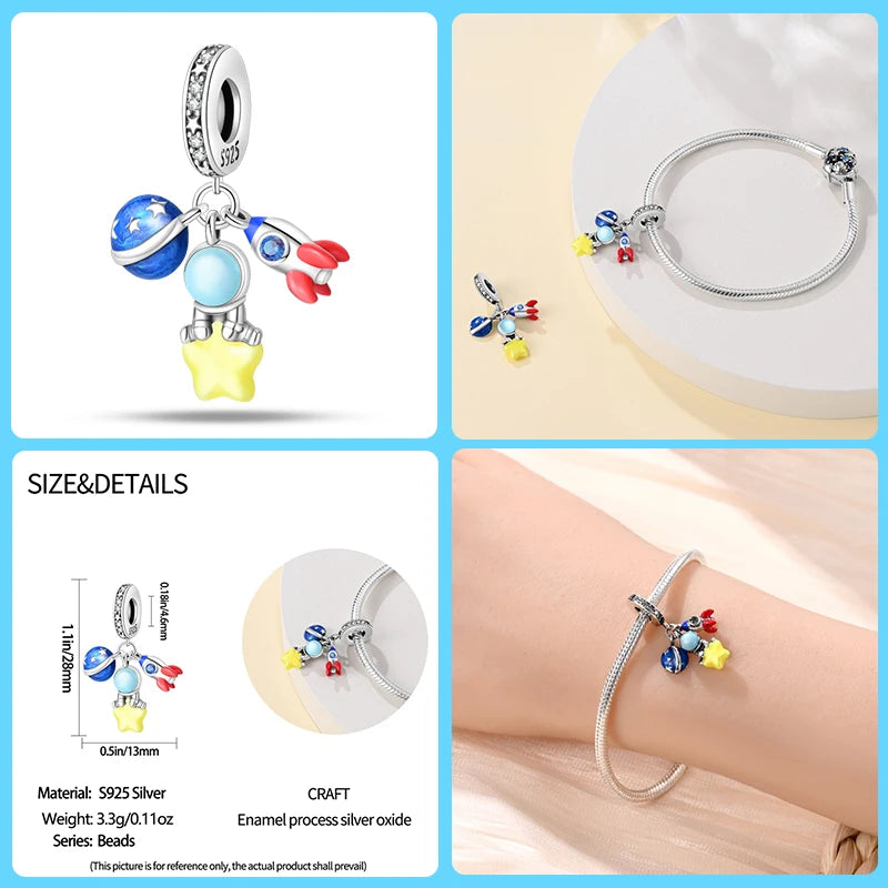 100 % 925 Sterling Silber Mode Raumfahrt Sammlung Rakete Astronaut Charms Perlen passen Qikaola Original Armband DIY Schmuck