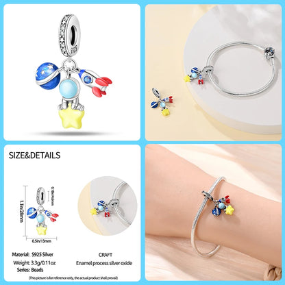 100 % 925 Sterling Silber Mode Raumfahrt Sammlung Rakete Astronaut Charms Perlen passen Qikaola Original Armband DIY Schmuck
