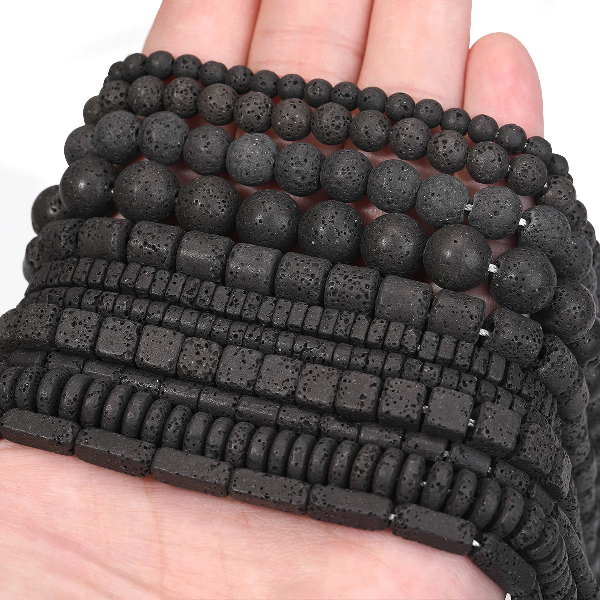 Piedras volcánicas natürliche schwarze Lava zylindrische quadratische Abacus-Steinperlen für Schmuckherstellung, DIY-Schmuck, Armbänder, handgefertigt