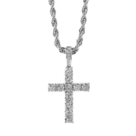 Halskette aus 925er-Sterlingsilber mit eingelegtem Kristallzirkon, modisches Kreuz-Herren-Anhänger-Halskette, Party-Geschenkschmuck