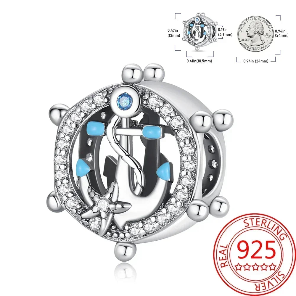 Charms-Anhänger aus 925er-Sterlingsilber mit blauen Ozean-Serie, passend für das DIY-Armband der Marke, Damenschmuck, Geschenke für Freundin