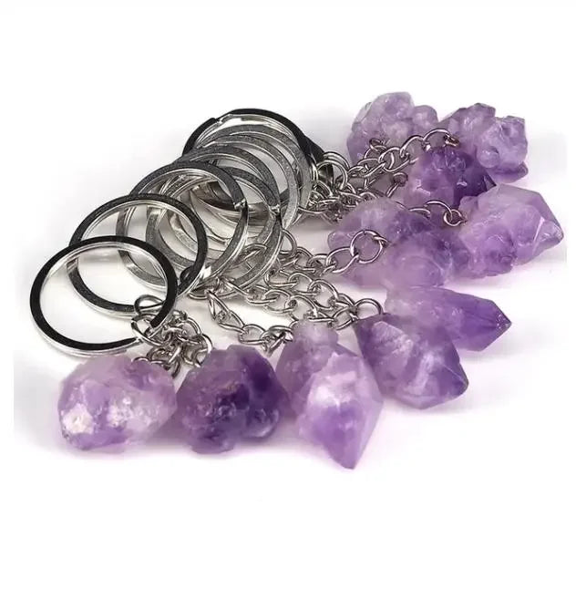 20 stücke Natürliche Raue Rohstein Kristall Quarz Schlüsselbund Frauen Männer Handtasche Hangle Auto Schlüssel Halter Raw Mineral Stein Schlüsselring schmuck