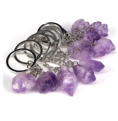 20 stücke Natürliche Raue Rohstein Kristall Quarz Schlüsselbund Frauen Männer Handtasche Hangle Auto Schlüssel Halter Raw Mineral Stein Schlüsselring schmuck