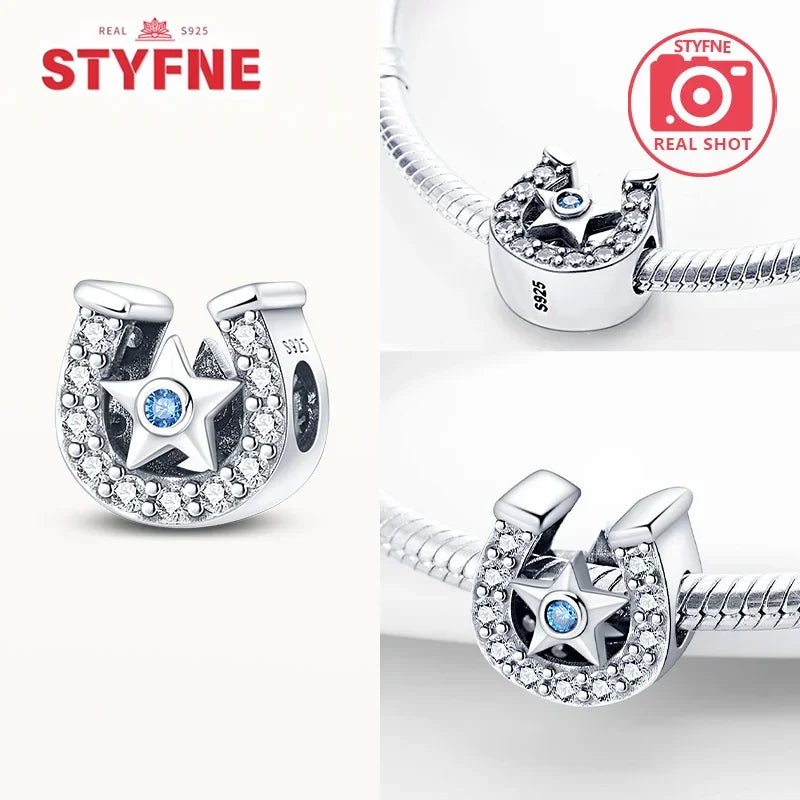 Silber S925 Glück Charms Bunte Vierblättriges Kleeblatt Hufeisen Perlen Fit Original Armbänder für Frauen Party Feine Geschenke DIY