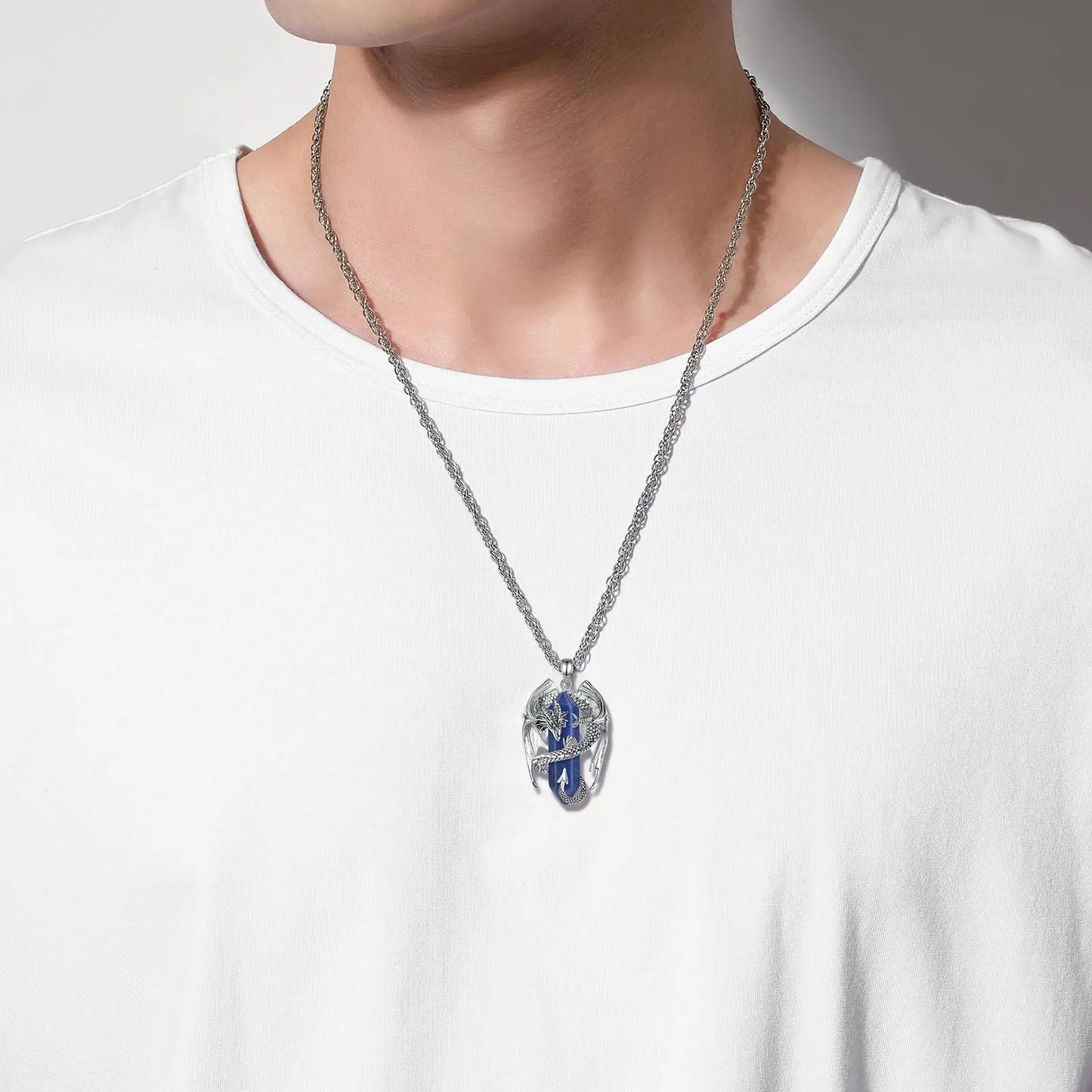 Eudora Drachen Twining sechseckigen Lapislazuli prismatische Halskette Punk Heilung Kristall Stein Anhänger Schmuck für Frauen Mann Geschenk