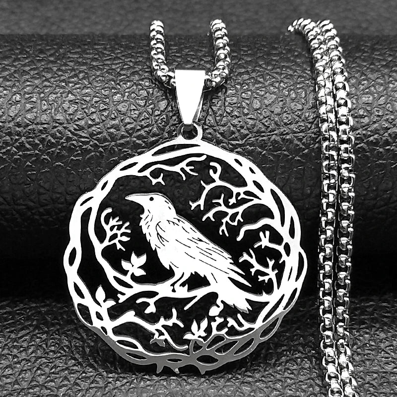 Hohle Krähe Rabe Vögel Anhänger Halskette Frauen Männer Edelstahl Schwarz Farbe Liebe Blume des Lebens Ritter Kette Schmuck Geschenke