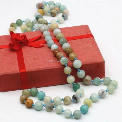 8 mm runde natürliche Amazonit-Achat-Perlen-Halskette, Kette für Mädchen, Weihnachtsgeschenke, Damenschmuck, halbfertiger Stein, 91,4 cm