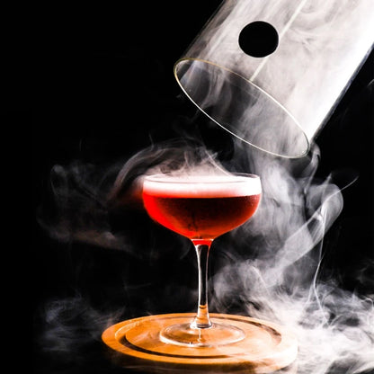 Kunststoff Rauchen Cloche Haube Molekulare Küche Lebensmittel Dome Abdeckung Deckel mit Gummi Löcher Holz Basis für Cocktail Kuchen Getränke T21C