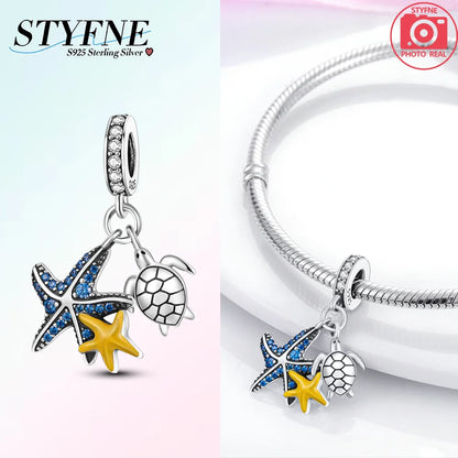Charm-Charm aus 925er-Sterlingsilber, polychromatischer Zirkon, Sternschildkröte, Seestern-Charms, passend für Original-Armbänder, edler Schmuck, Weihnachtsgeschenk