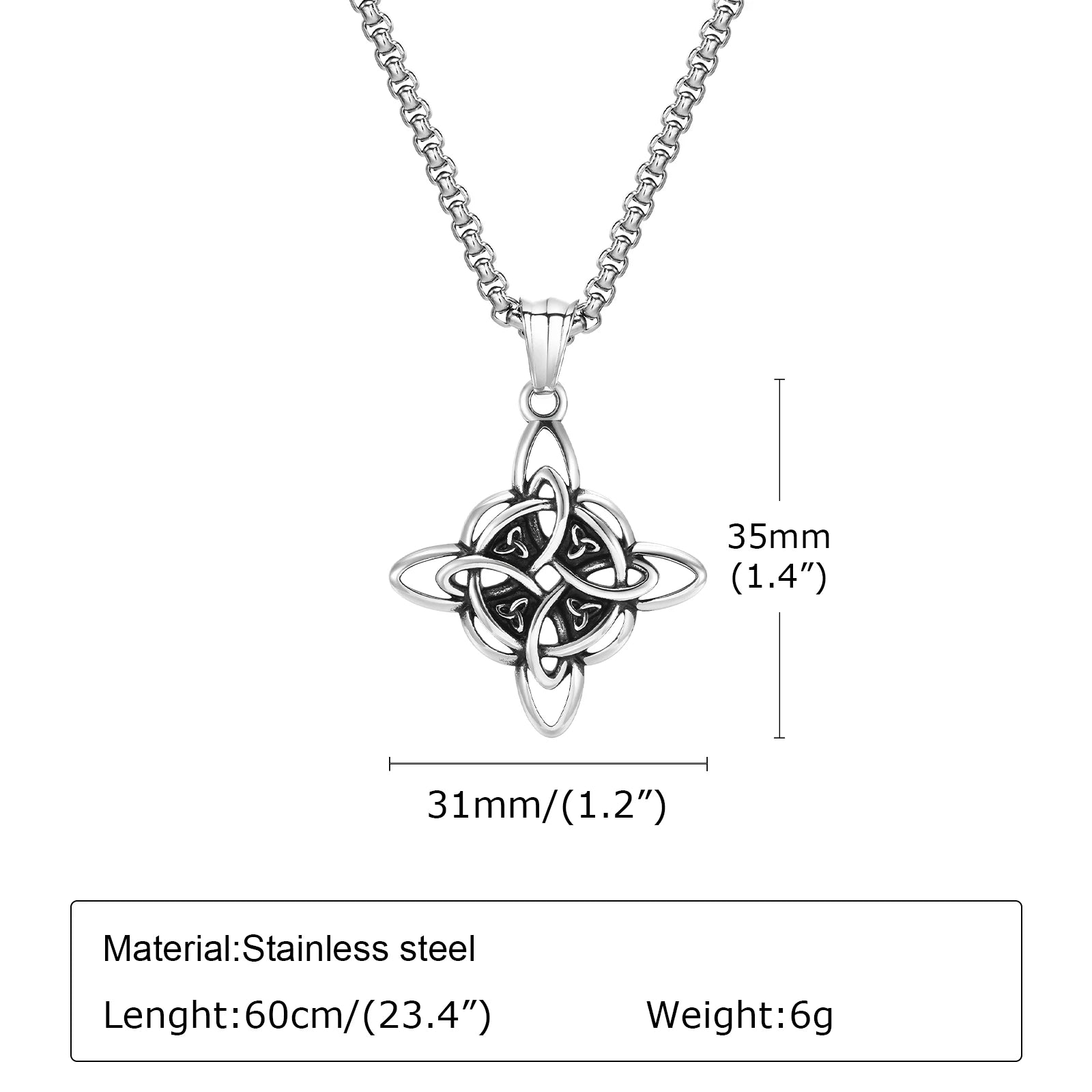 Vnox Vintage keltische Knoten-Halsketten für Männer und Frauen, nordischer Nord-Eur-Amulett-Anhänger aus Edelstahl, Triquetra-Hexenknoten-Kragen
