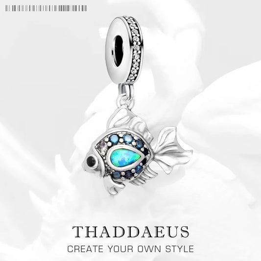 Blauer maritimer Fisch-Charm-Anhänger, 2023, Frühling, 925er Sterlingsilber, trendiges Glücksgeschenk für Frauen, Schmuck