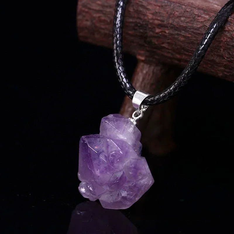 1PC Natürlicher Kristall Rohstein Amethyst Anhänger Energie Heilung Edelstein Amethyst Halskette Charms Chakra Halo Schmuck für Frauen