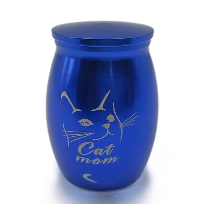 Stainless Steel Pet Urns, Small Face Print, Memorial Urn, Dog and Cat Ash Holder, Urn for Human Pet Ashes, Blue/Black
