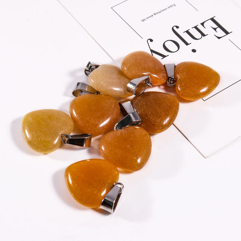 12 Stück Naturstein Quarz Rosenkristall Türkis Opal Herz Anhänger 16mm DIY Schmuckherstellung Halskette Zubehör Charms Handwerk