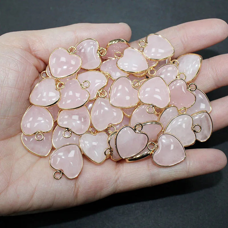 10 Stück Liebe Naturstein Amethyst Tigerauge Rosa Kristall Mischfarbe Stein Herz Anhänger für DIY Schmuck Halskette Exquisites Geschenk