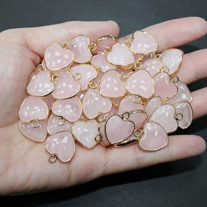 10 Stück Liebe Naturstein Amethyst Tigerauge Rosa Kristall Mischfarbe Stein Herz Anhänger für DIY Schmuck Halskette Exquisites Geschenk