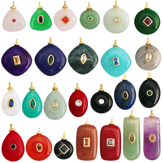 Jade Achat Amethyst Amazonit Wasser Gras Lapis Lazuli Charm Anhänger, 18K echt vergoldet Schmuck für Halskette Handwerk Herstellung S79
