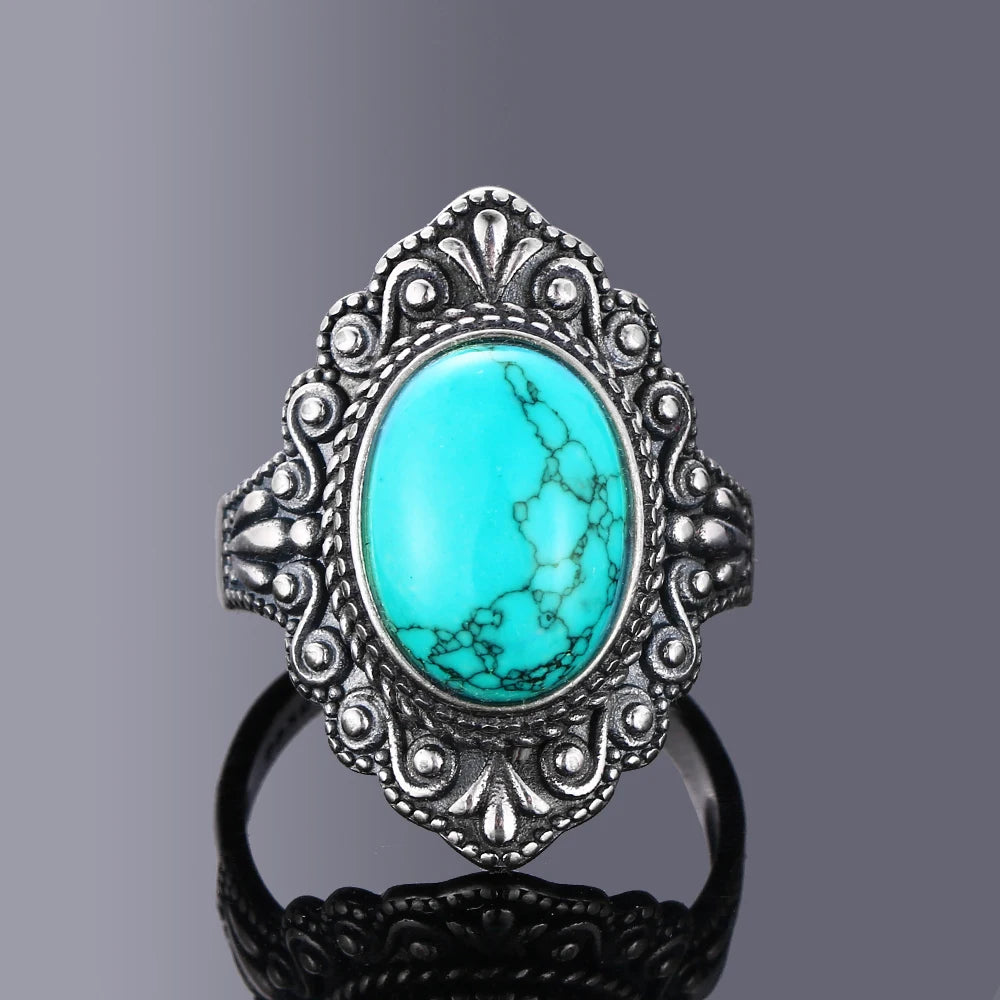 Vintage S925 Silber Ring Natürliche Türkis Ringe Luxus Schmuck Party Jahrestag Geburtstag Geschenk für Frauen Mann
