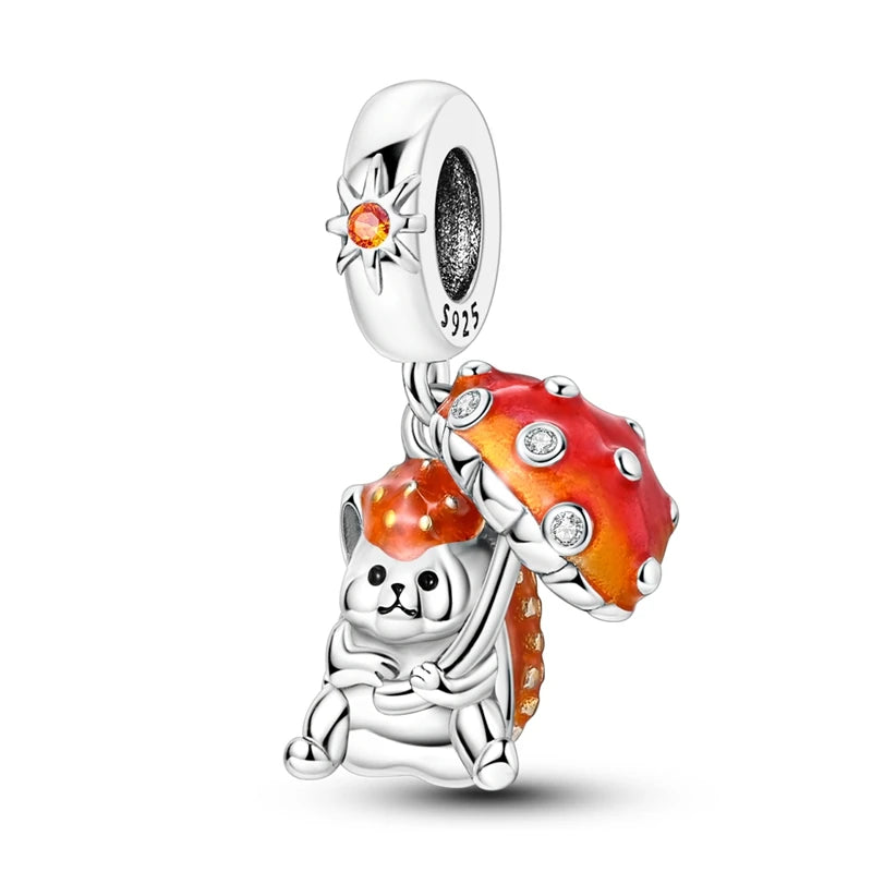 Exquisite Charm-Anhänger aus 925er-Sterlingsilber mit weißen Tigerperlen und Kaninchen-Barista-Anhänger, passend für Armbänder, niedliche Schmuck-Accessoires, Geschenke