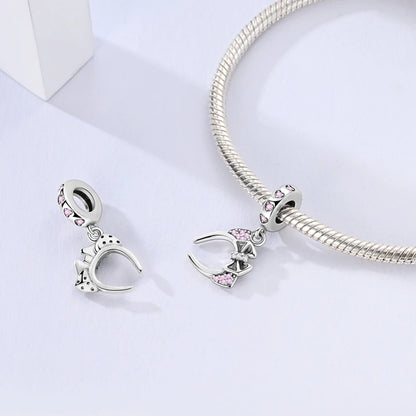 Rosa Charms aus 925er-Sterlingsilber, Perlen, Schmetterling, Parfümflasche, Krone, herzförmiger Zirkon, Charms für Frauen, feiner DIY-Schmuck, Geschenke