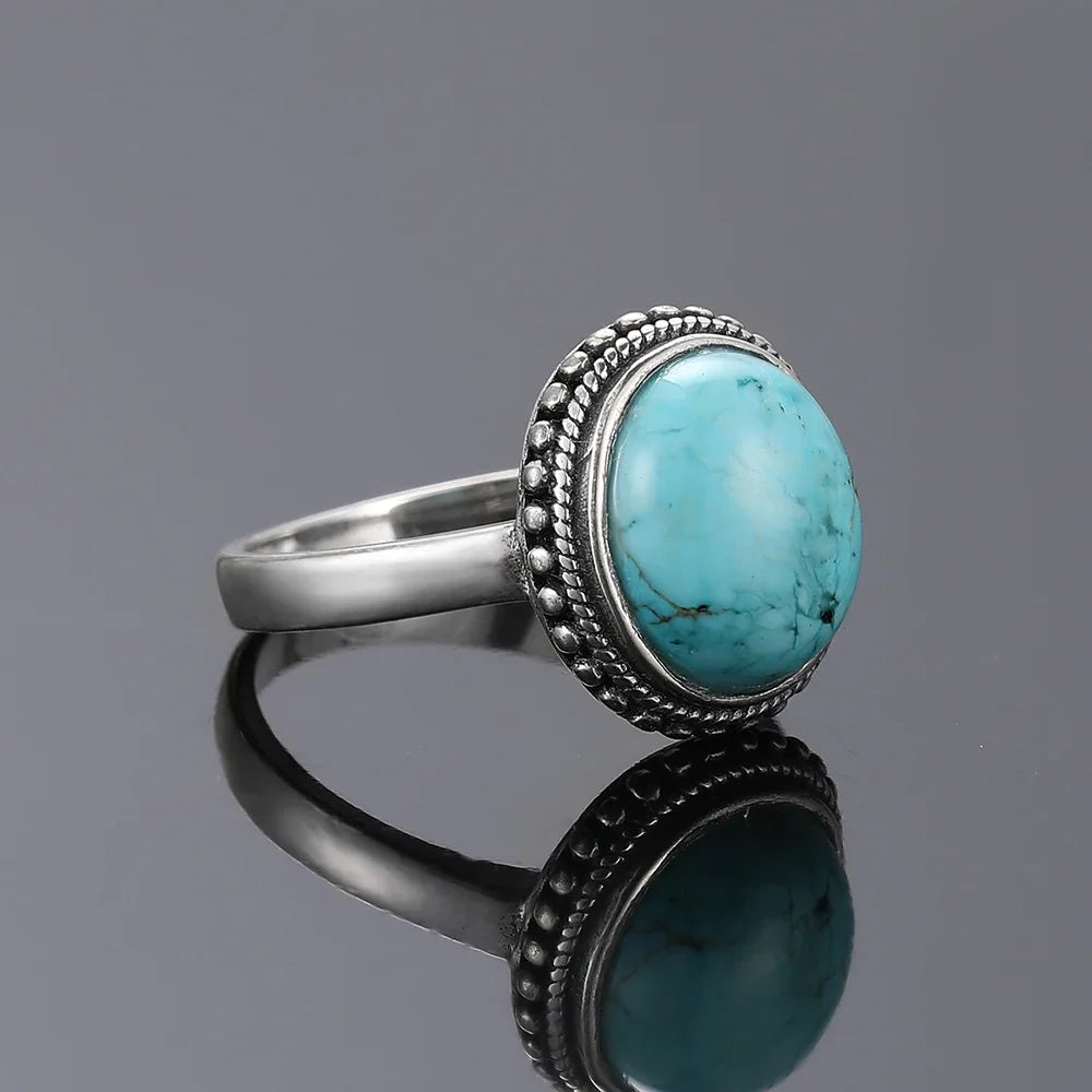 Vintage S925 Silber Ring Natürliche Türkis Ringe Luxus Schmuck Party Jahrestag Geburtstag Geschenk für Frauen Mann