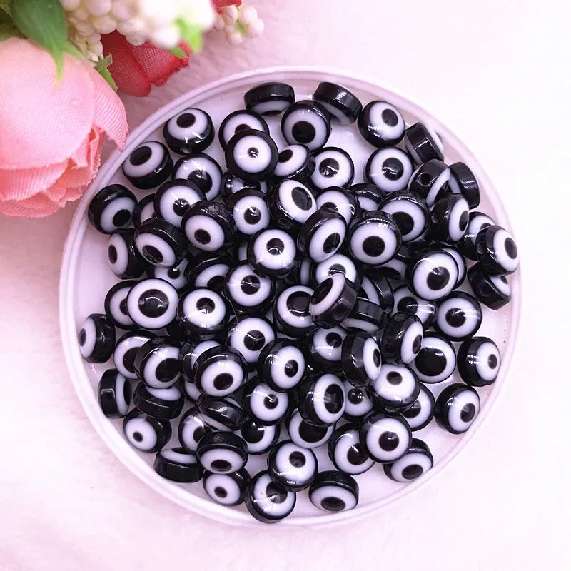50 Stück 6/8/10 mm ovale Perlen Evil Eye Harz Spacer Perlen für Schmuckherstellung DIY Armband Perlen # 01
