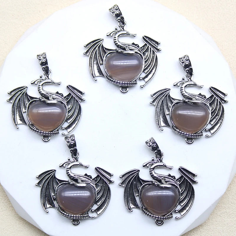10 Stück bunte Drachen Naturstein Amethyst Quarz Kristall Herz Perle Anhänger für DIY Schmuck Halskette Anhänger Frauen Geschenke