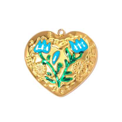 3 Stück/Set Modische Edelstahl Rosen-Blumen DIY Ohrring-Anhänger Herzförmige Halsketten-Anhänger Damen Böser-Blick-Schmuck Großhandel