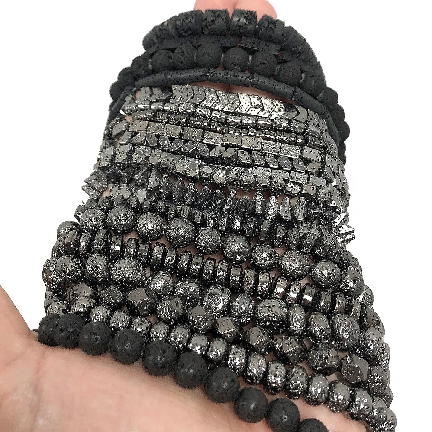 Schwarze vulkanische Lavagesteinperlen, Mineralperlen, Charms, Rohrwürfel, runde geometrische Formperlen für Schmuckherstellung, DIY-Armband