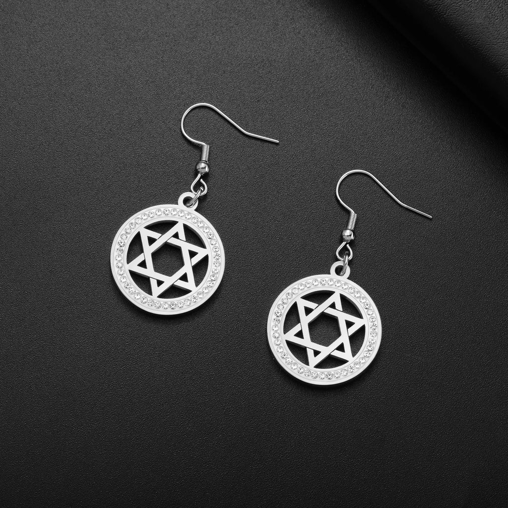 LIKGREAT Stern von David Edelstahl Vintage Halskette klar Zirkon runde Anhänger Halsketten Schmuck Hochzeits geschenk für Frauen Männer