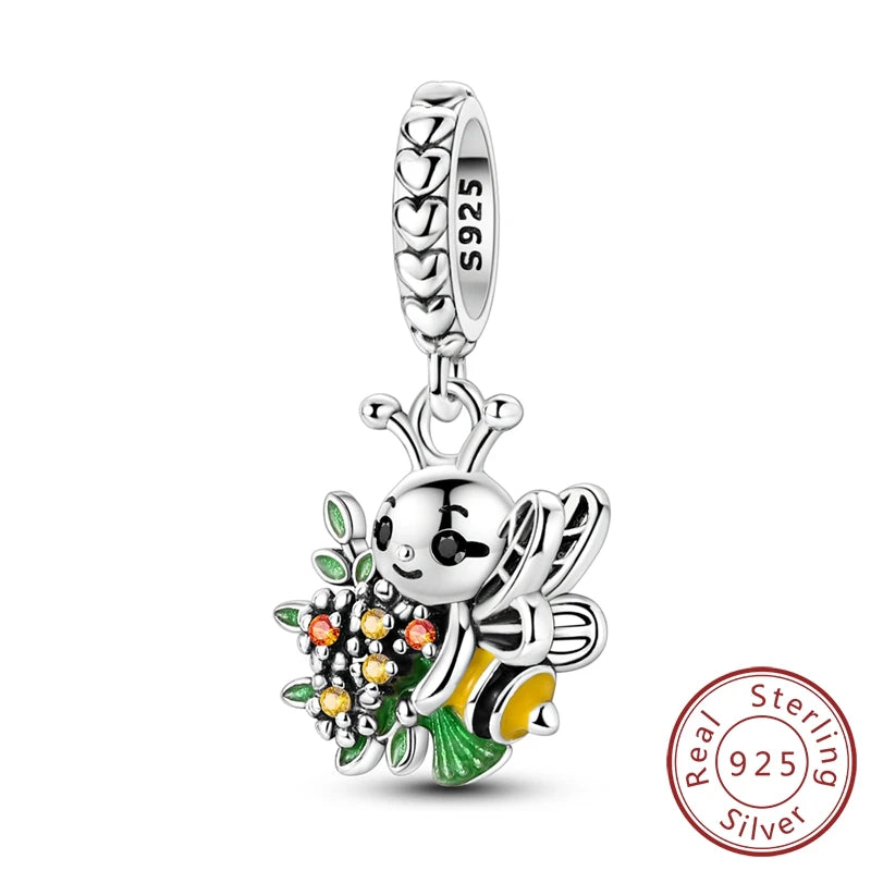 Frühling Charms Perlen Anhänger 925 Sterling Silber Blume Schmetterling Libelle Pilz Charms Fit Armband Frau Mann DIY Schmuck