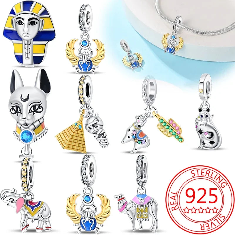 Charm-Anhänger aus 925er-Sterlingsilber, Wüstenpyramide, Kamel, Elefant, passend für Armbänder, Original-Charm für Frauen, DIY-Schmuckherstellung